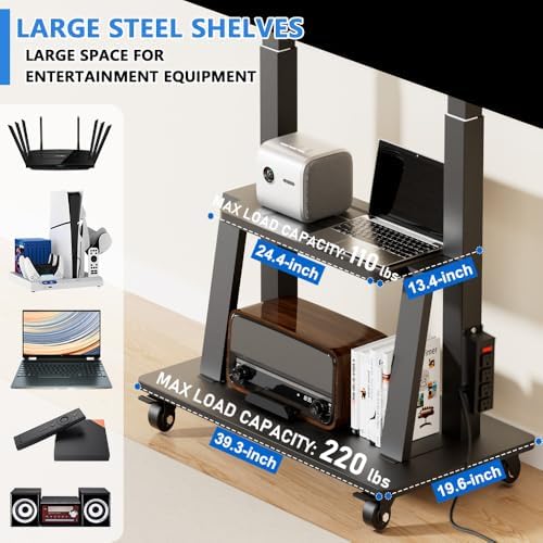 Rolling TV Stand with Power Outlet for 45 to 100 inch TV, - Image 5