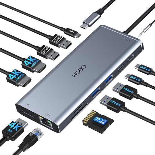USB C Docking Station Dual Monitor for HP,Laptop Docking Station 3 Monitors by HODO