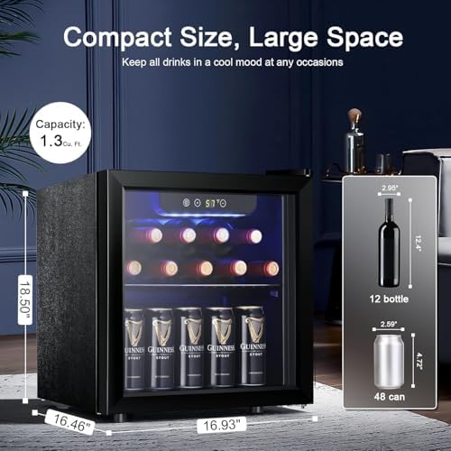 Antarctic Star 12 Bottle Wine Cooler Beverage Refrigerator Mini Fridge Clear Glass Door Quiet Counter Top Cellar for Beer Soda Bar 1.3 cu.ft - Image 2