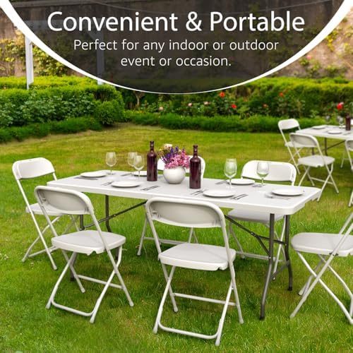 6 Feet Foldable Table with Built in Handle & Steel Legs | 6FT Heavy Duty Folding Portable | Perfect for Party, Dining, Wedding, Events, Picnic Indoor, Outdoor, Camping, Utility, Folding - 6 Foot - Image 2