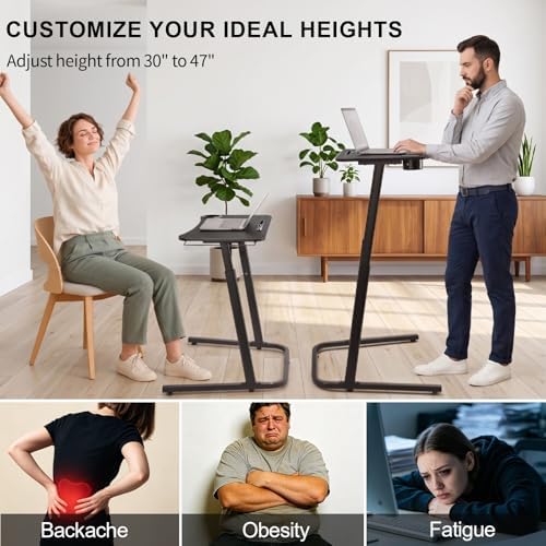 Stepwaver Treadmill Desk, Small Standing Desk for Walking Pad, 30-47 Inch Adjustable Height Walking Pad Stand for Treadmill, Portable Standing Table for Bike - Black - Image 3