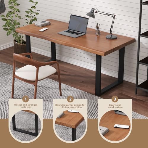 Solid Wood Office Desk, 47.24" Tan Executive Computer Desk with Heavy-Duty Metal Base, Multi-Purpose Desk/Dining Table, Ideal for Home Office & Work Environments - Image 5