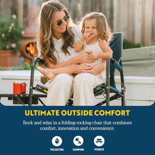 GCI OUTDOOR Freestyle Rocker with Side Table Camping Chair | Portable Folding Rocking Chair with Solid, Durable Armrests, Drink Holder & Comfortable Backrest — Heathered Indigo - Image 7