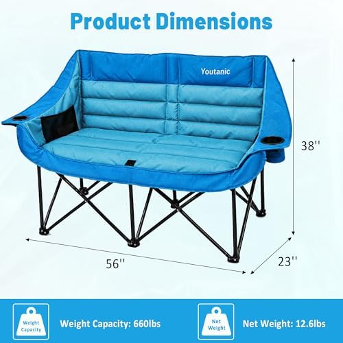 Youtanic Oversized Double Camping Chair, Folding Loveseat Camping Couch - Image 3