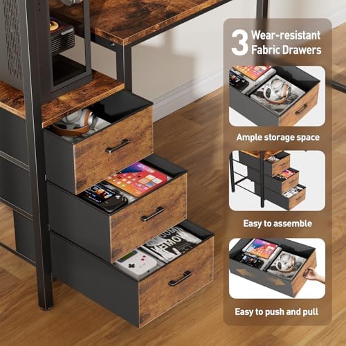 HLDIRECT 60 Inch Gaming Desk with Power Outlets & LED Lights, Rustic Brown - Image 7