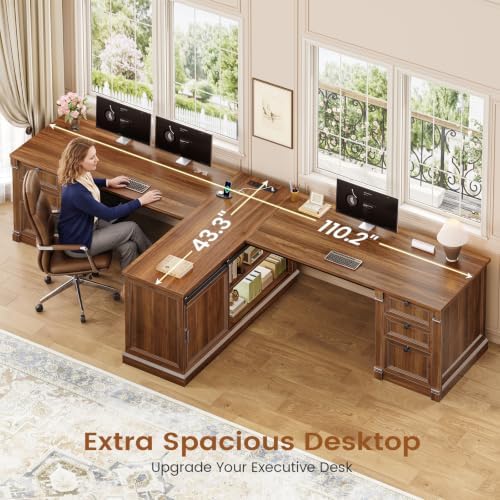 SEDETA 110.2" 2 Person Desk with 6 Drawers & Storage Shelves, Power Strip - Image 4