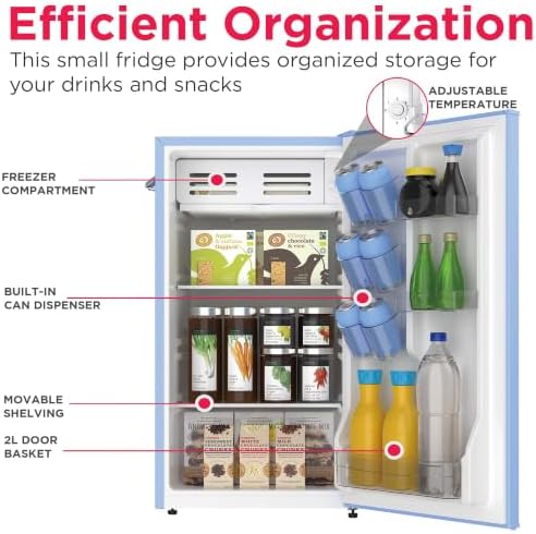 Frigidaire Retro Compact Fridge with Chiller, 3.2 cu ft Countertop Fridge with Built-In Bottle Opener, Compact Refrigerator for Office, Bedroom, Dorm Room or Cabin - 16.5" D x 19" W x 31" H (Blue) - Image 4