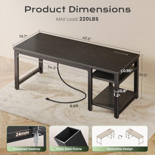 Huuger 47.2'' x 19.7'' Computer Desk, Power Outlets, 0.95'' Thick Desktop - Image 2
