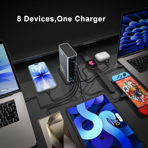 720W USB C Fast Charger Block, PD 3.1 140W 8 Port USB Charging Station, GaN Ⅲ Fast Charging Station for Multiple Devices, Laptop Charger Station Compatible with iPhone 17/iPad/MacBook,Samsung, Silver - Image 6