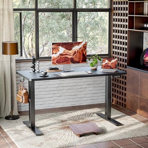 TIQLAB Standing Desk 55 x 24 inch, Electric Height Adjustable with Splice Board, Stand Up Desk, Sit Stand Desk Computer Desk for Home Office, Black Frame/Black Top - Image 2