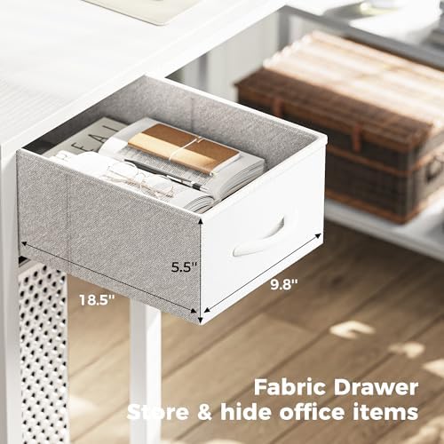 SUPERJARE 47 inch Reversible L Shaped Desk with LED Lights & Power Outlets, Computer Desk with Shelves & Monitor Stand, Gaming Desk with Drawer, Home Office Desk Corner Desk, PU White Drawer - Image 3