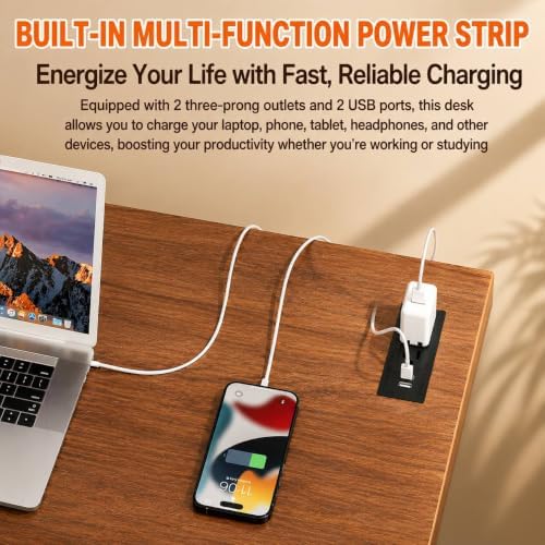 Folding Table Computer Desk - 55.1" No Assembly Folding Desk with Power Outlets & USB Charging Port, Small Desk, Foldable Office Desk, Compact Storage Portable Use for Small Space, Dark Walnut - Image 6