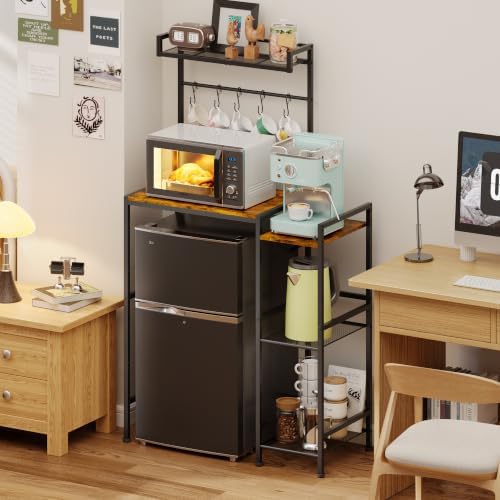 Over Mini Fridge Storage Shelf Fridge Stand for Dorm with 5 Lockable Hooks by Yuyetuyo
