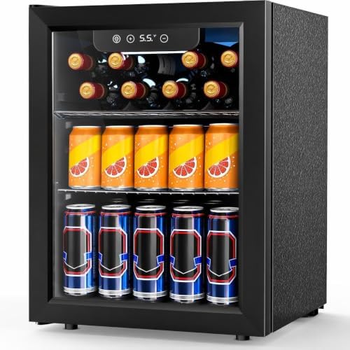 COWSAR Mini Fridge Cooler, 16 Bottle 68 Can Beverage Refrigerator with Glass Door for Wine Beer Soda, Wine Fridge with Touch Control Panel, Wire Shelving for Home Office Bar, 1.7 Cu. Ft by COWSAR