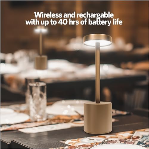 Upper Midland Products 10 Pack - Gold Rechargeable Cordless Table Lamps, Portable LED Desk Lamps, Dimming 5000mAh Rechargeable Battery Powered LED Lighting for Restaurant,Bar, Bedroom, Outdoor, Party - Image 2