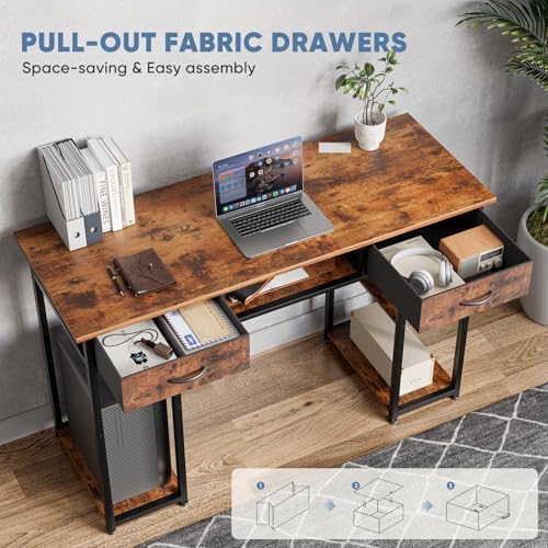DUMOS 48-Inch Computer Desk with Drawers and Hook, Brown - Image 4