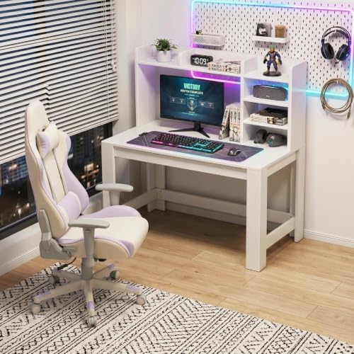 WINAZ 43" White Student Desk with Hutch and Built-in Power Outlet - Image 4