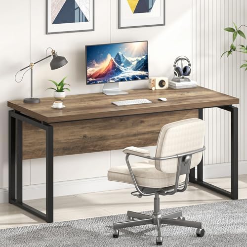 EXCEFUR Modern Computer Desk for Home Office, PC Laptop Gaming Desk, Metal Wood Study Writing Table Workstations for Bedroom Living Room, 53 Inch, Rustic Oak by EXCEFUR