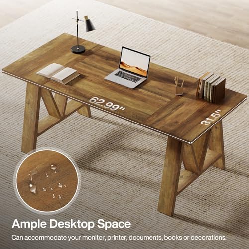 Tribesigns 63" Farmhouse Executive Desk with Sturdy Legs, Brown - Image 5