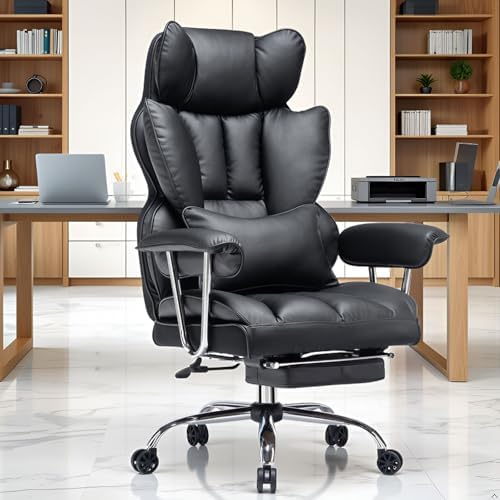Efomao Big and Tall Office Chair with Foot Rest 400LBS, PU Leather Computer Chair, Heavy Duty Executive Office Chair with Lumbar Support, Black Home Office Chairs - Image 2