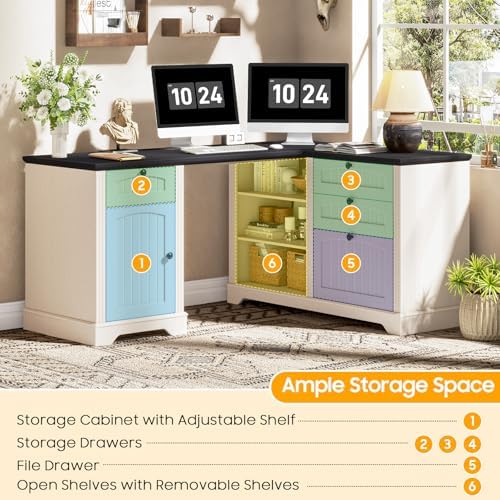 Farmhouse L Shaped Desk with Drawers, Corner Computer Desk for Home Office - Image 4