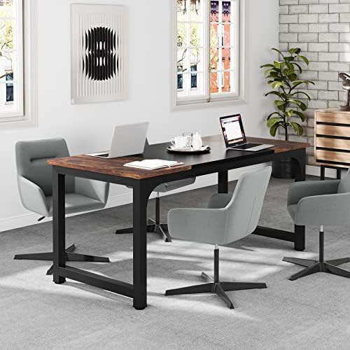 Tribesigns 63” Executive Desk, Large Office Computer Desk with Thicken Frame, Modern Simple Workstation Business Furniture for Home Office, Rustic Brown/Black - Image 3
