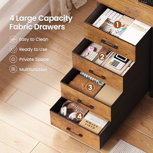SEDETA L Shaped Gaming Desk with 4 Drawers, 109” Computer Desk with Display Cabinet, Home Office Desks with 2 Monitor Stands, CPU Stand, LED Lights and Power Outlet, Rustic Brown - Image 4