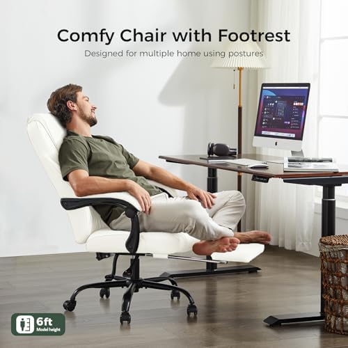 amseatec Big and Tall Office Chair with Footrest, Lumbar Support, White - Image 4