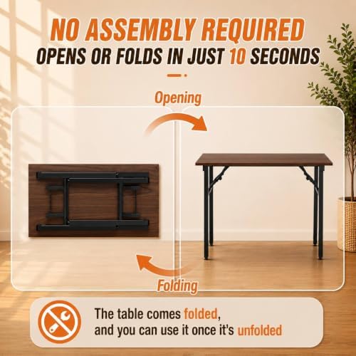 Folding Table Computer Desk - 43.3" No Assembly Folding Desk Design and Foldable Office Desk, Small Desk for Bedroom, Compact Storage Portable Use for Dorm and RV Small Space, Dark Walnut - Image 4