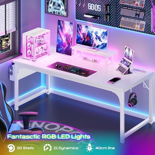 DurayLoly 63 x 24 Computer Desk, 2X Thicker Desktop,2.2” Steel Frame, White - Image 3
