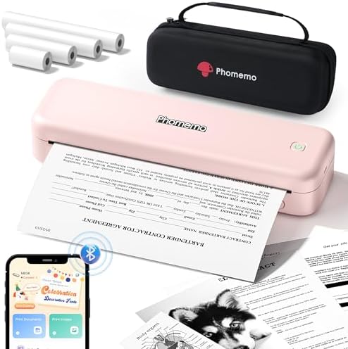 Phomemo M834 Inkless Portable Thermal Printer with a Case, 8.5 x 11, Pink by Phomemo