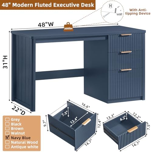 LEYAOYAO Office Desk 48" with 3 Drawers Storage File Cabinet - Image 2