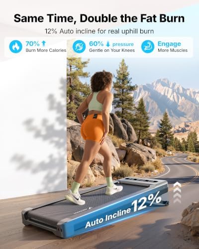 MERACH UltraWalk W60 Walking Pad Treadmill with 12% Auto Incline, Under Desk Walking Pad 400lb Capacity, Max 3.5HP Heavy Duty Walking Pad with Incline for Tall People with BT Speaker, RGB Light & APP - Image 3