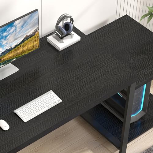 FOLUBAN Large Home Office Desk, Black Computer Desk with Storage Shelves, Modern Wood Writing Study Gaming Table for Bedroom Living Room, 63 Inch - Image 4