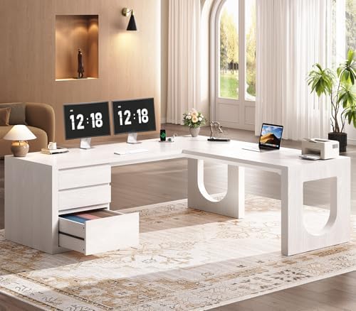 SEDETA 63" L Shaped Desk with 3 Drawers,Modern Executive Office Desk by SEDETA