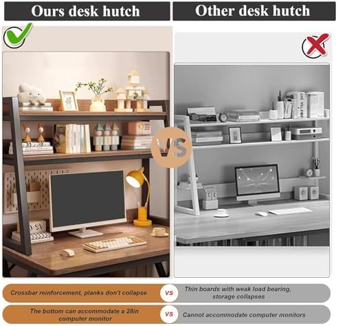 Dorm Desk Hutch,Ladder Desktop Bookshelf,2-Tier Computer Desktop Bookcase,Desk Hutch Top Only,Desk Organizer Shelf,Multipurpose Desktop Display Rack for Dorm Office Home(30x13x35inch, Black) - Image 3