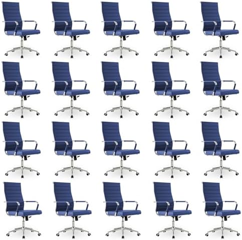 Okeysen Office Desk Chair, Ergonomic Leather Modern Conference Room Chairs, Executive Ribbed Height Adjustable Swivel Rolling Chair for Home Office Set of 20. (Blue) by Lepdep