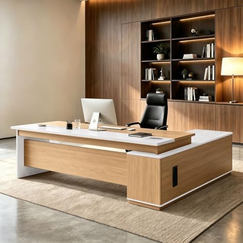 L Shaped Executive Desk with Drawers, Large Wood Workstation, Modern Executive Office Furniture for Home Office and Business Workspace, Multiple Sizes & Colors by Unknown