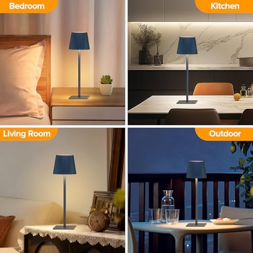 LUTEC 4 Pack Cordless Table Lamp,6000mAh Rechargeable Battery Operated Desk Lamp,Two Adjustable Heights,Waterproof, Touch Control & 3 Color Stepless Dimming for Restaurant/Bedroom/Bars/Outdoor (Blue) - Image 6