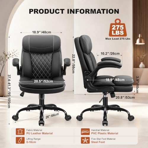 Leather Office Chair, Computer Desk Chair with Dual Back Support - Image 2