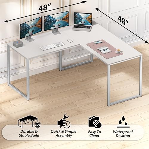 SHW Mission 48 x 48 L-Shape Home Office Computer Desk, White - Image 5