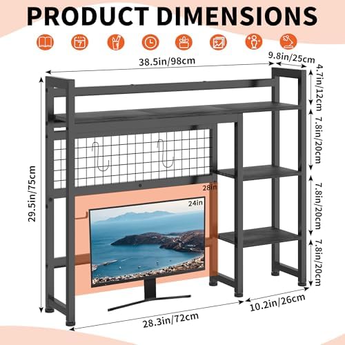 IBVIVIC Desktop Shelf, 38.5'' Desktop Organizer Shelf for Computer Monitor, 4 Tier Hutch Storage Rack for Home Office Dorm, Black - Image 3
