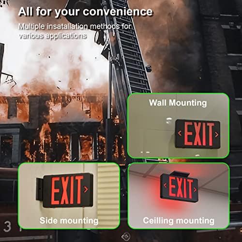 GZRUIYANG Red Exit Sign with Black Housing, LED Emergency Exit Light with Battery Backup, UL Listed, AC 120/277V, Exit Signs with Emergency Lights, Commercial Emergency Lights for Business - 1 Pack - Image 5