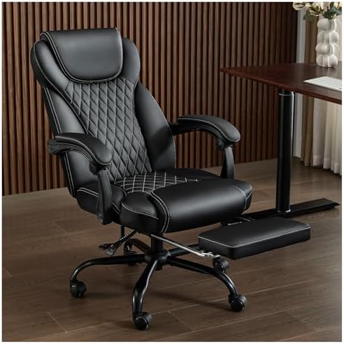 amseatec Big and Tall Office Chair with Footrest, Lumbar Support, Black - Image 2