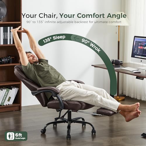 amseatec Big and Tall Office Chair with Footrest, Lumbar Support, Brown - Image 3