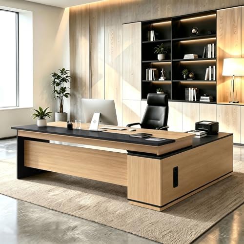 L Shaped Executive Desk with Drawers, Large Wood Workstation, Modern Executive Office Furniture for Home Office and Business Workspace, Multiple Sizes & Colors by Unknown