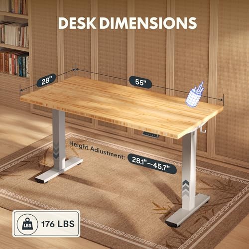 FLEXISPOT 55" x 28" Solid Bamboo Standing Desk, Silver Frame - Image 2
