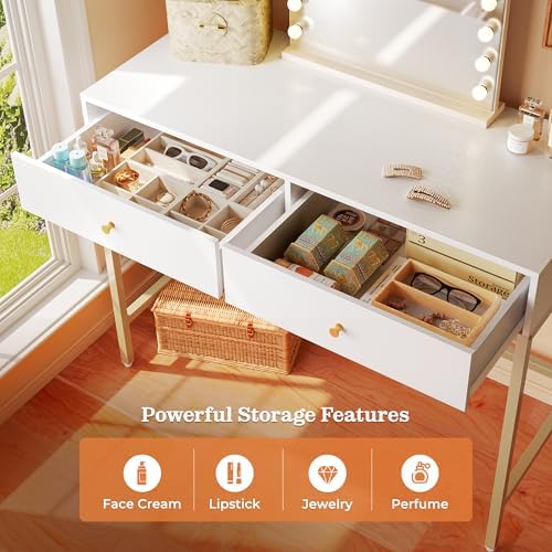 SUPERJARE White Vanity Desk with Drawers, 47 inch Computer Desk - Image 4