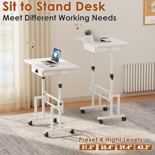 Large Adjustable Height Standing Desk With Wheel, Rolling Sit to Stand Desk - Image 3