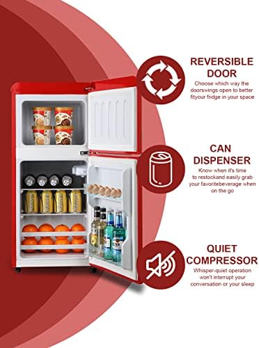 KRIB BLING Mini Fridge With Freezer,Refrigerator With 2 Doors,7- Level Adjustable Thermostat, Removable Glass Shelves For Bedroom, Office, Kitchen, Apartment, Dorm, 3.5 Cu. Ft Red - Image 4